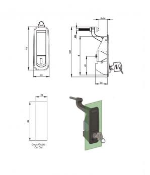 KP07.DD.1.2/5.24 Замок панельный с металлической ручкой с ключем h=0-24mm