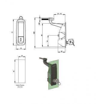 KP07.DD.1.2/5.46 Замок панельный с металлической ручкой с ключем h=24-46mm